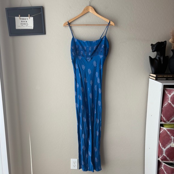 Ciao Lucia Dress Nera Silky Floral Printed Deep Blue Midi Slip Dress Size M - Picture 2 of 11